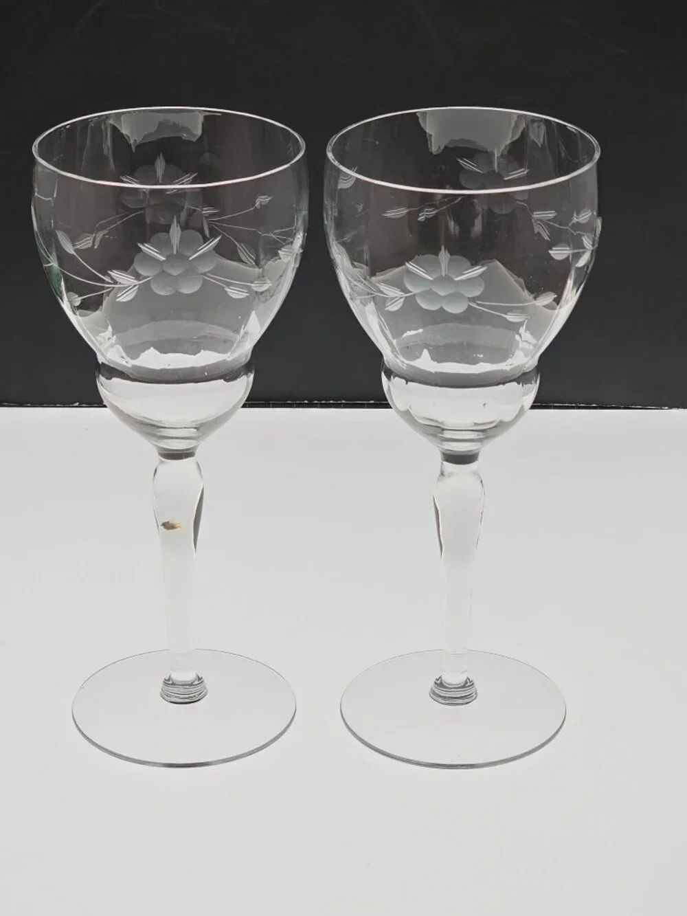 2 Vintage Weston Floral Wine Glasses 8